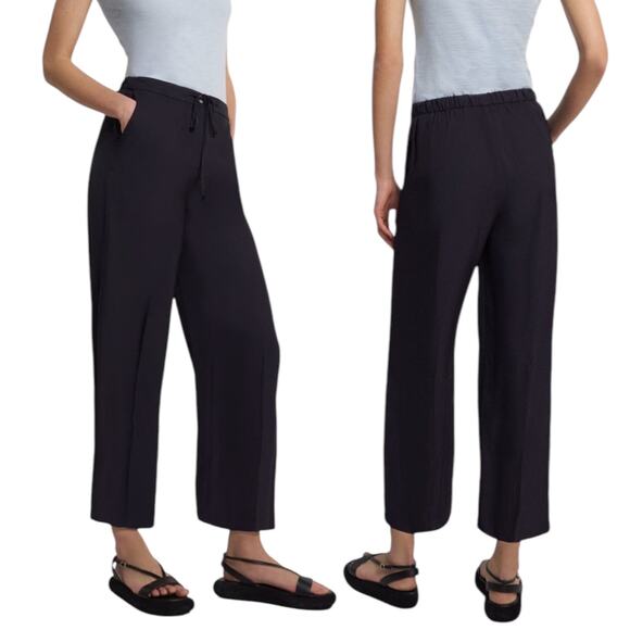 Theory Wide Leg Cropped Pants Washed Twill Navy Blue Size 00 - Picture 2 of 10